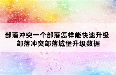 部落冲突一个部落怎样能快速升级 部落冲突部落城堡升级数据